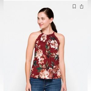 PaperMoon Samala Halter Knit top floral burgundy M
